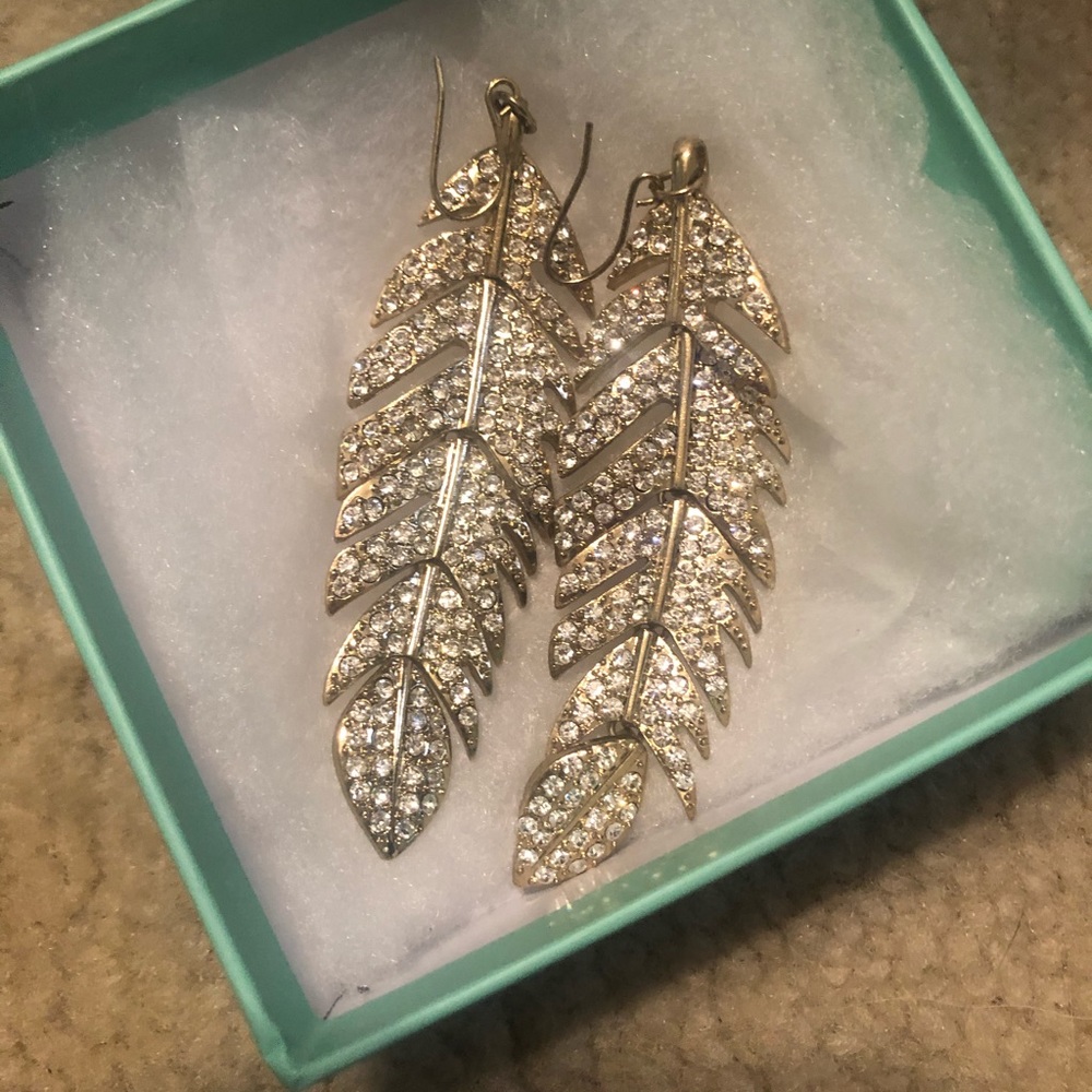 Diamond look feather earrings